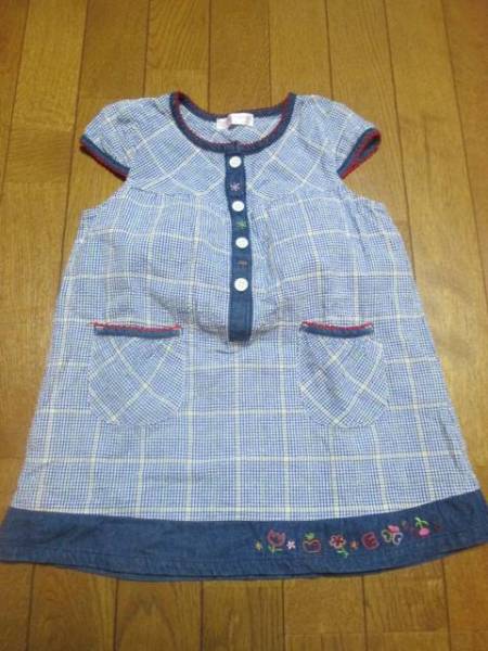 110 青黄チェック ワッフル生地裾デニムの ワンピース 拍卖