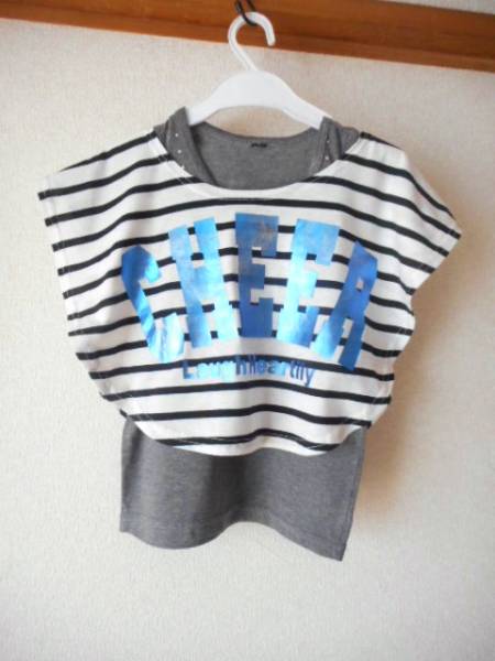 ★美品★ボーダー柄 ・Tシャツ&ラインストーンが付いたタンクトップ 2WAY拍卖