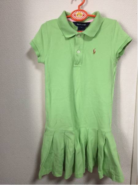 284女の子110から120程度本物ラルフローレンのライムグリーンのプリーツワンピース拍卖