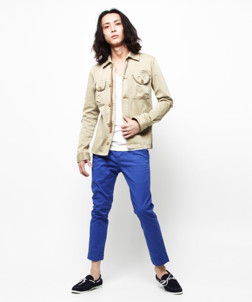 新品未使用VJP5034 w32日本製Made in Japan【VANQUISHカラークロップドチノパンツ】ブルー ジッパーフライ 紳士 メンズ拍卖