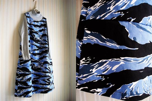 裾切り替えAラインOP★迷彩ブルー ハンドメイド 拍卖