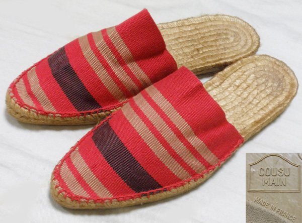 22.5cm【エスパドリーユ スリッポン】COUSU MAIN フランス製 サンダル ボーダー柄 古着拍卖