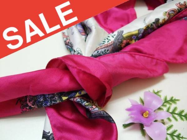 (^_^)絶品/西欧の観光地の柄/スカーフ/ピンク紫/エッフェル塔/水車/手ぬぐい/ハンカチ/アクセサリー/インテリア/絵画的に/V3拍卖