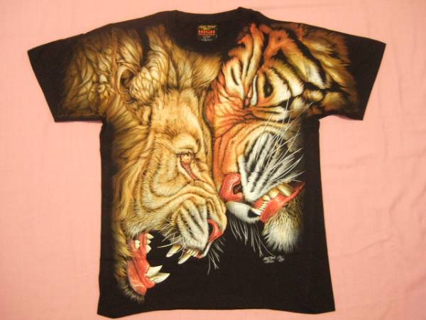 横浜最新 夜光 ドアップの虎♪ライオン 魅惑のTシャツ 黒 M, L, XL 送料無料 ξtsξanξ111拍卖
