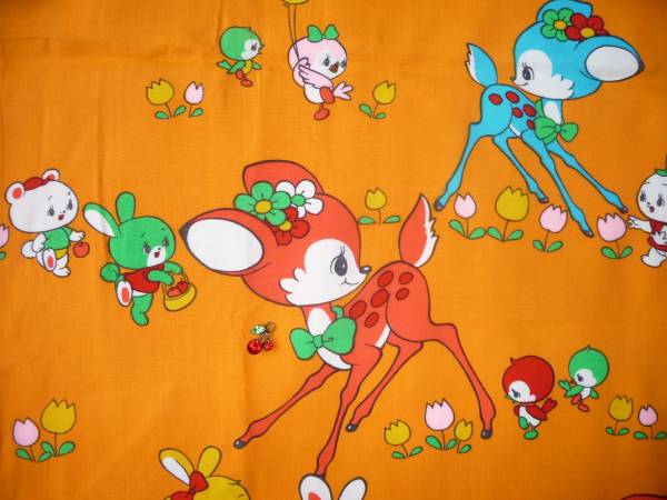 即決★昭和レトロベビー布団掛け側オレンジバンビ★アニマルクマウサギ宇山拍卖