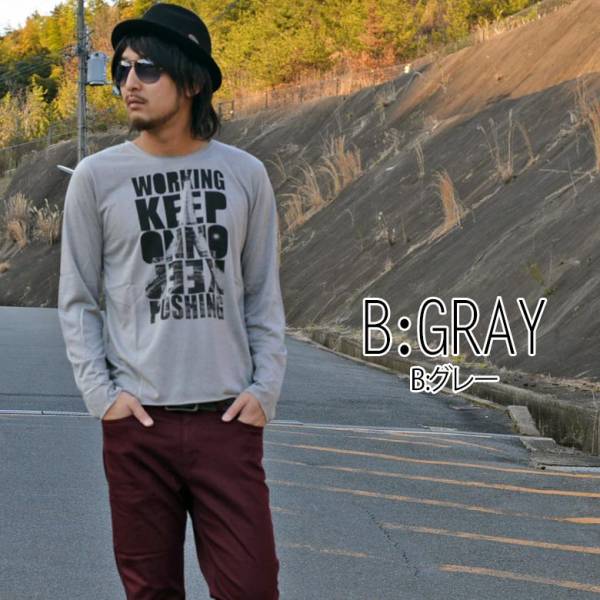 フォト転写BOXプリント長袖Tシャツ28346-aBグレー新品M拍卖