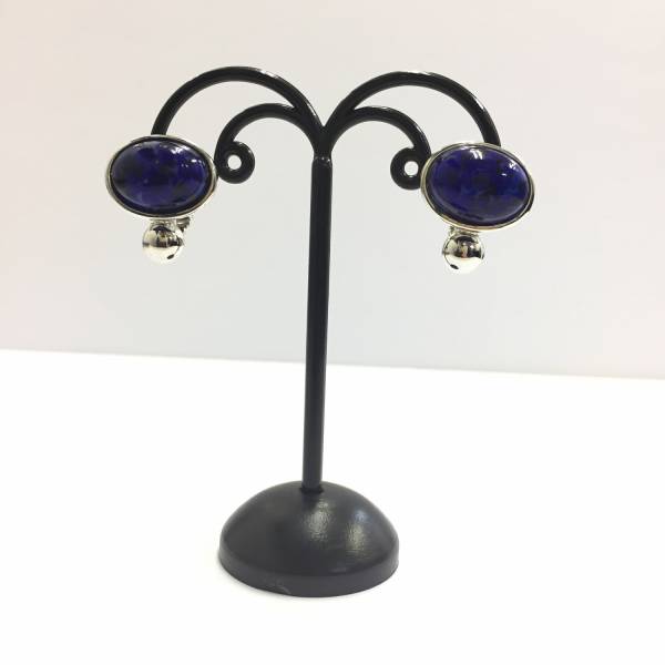 【イヤリング】約2×1.5cm シルバー ブルー 迷彩のような色合い クール 銀色 シルバーカラー拍卖