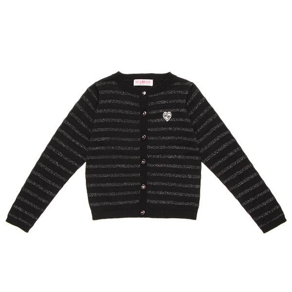 新品 ¥9790 メゾピアノ 110 120cm 長袖 ラメ ニット カーディガン ボーダー 子供用 女の子 ブラック 黒 シルバー拍卖