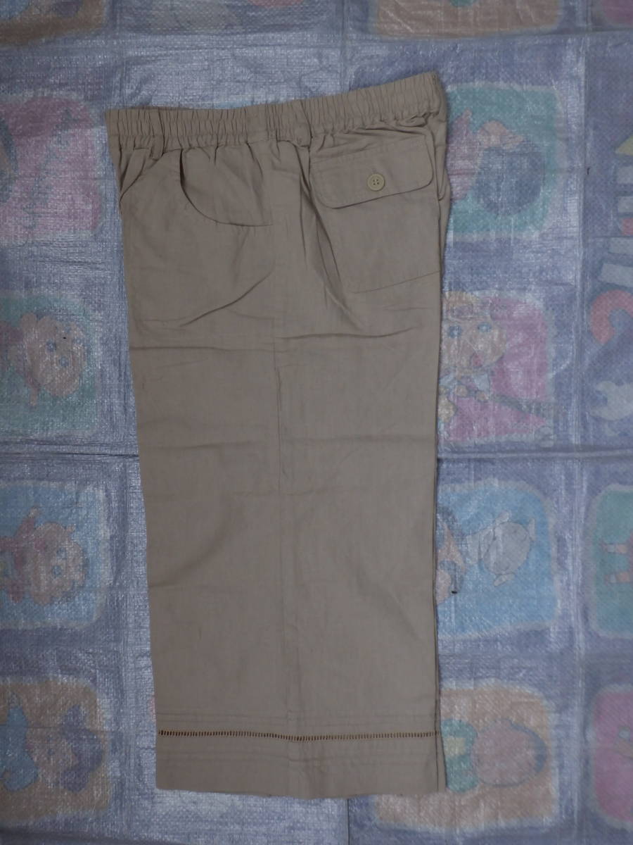 夏物 七分丈 パンツ スラックス うすいベージュ 麻混 Lサイズ ウエスト 69-77 股下 52 美品拍卖