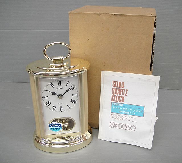 【NG017】未使用 SEIKO セイコー クオーツ クロック QZ461G 常時回転飾りつき 置時計 インテリア 拍卖