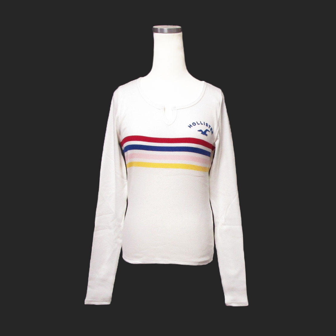 ★SALE★Hollister/ホリスター★ノッチネック長袖リブTシャツ (White/M)拍卖