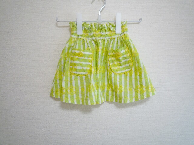 送料無料 アプレレクール スカート ストライプ ライトグリーン 刺繍 100cm拍卖