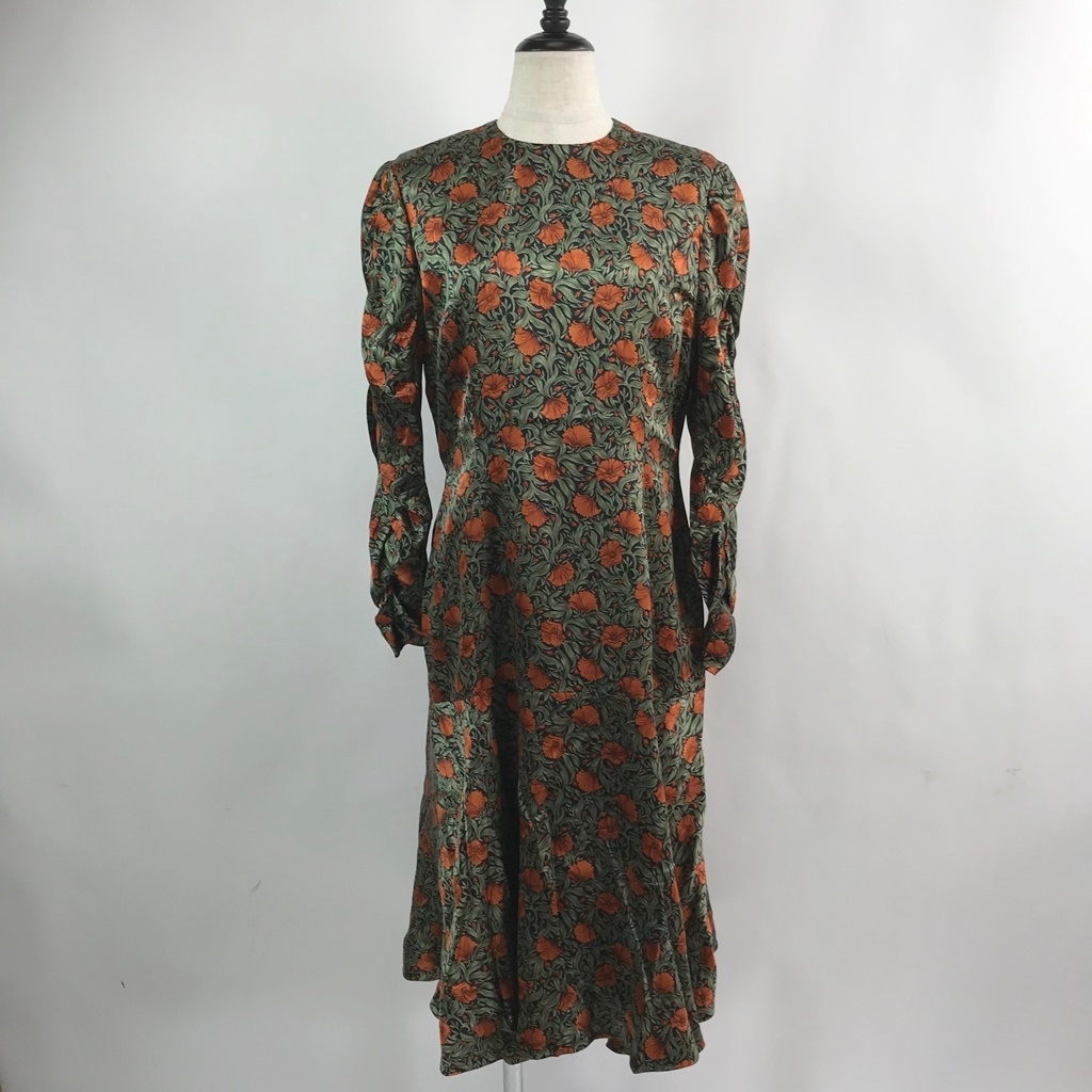 レトロデザイン★ 長袖 ワンピース 花柄 総柄 マルチカラー サイズ不明 レディース拍卖