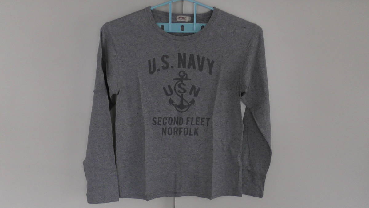 ☆★ AVIREX アヴィレックス U.S.NAVY 古着 灰色/Gray クルーネック 長Tシャツ STYLE NO.6143527 サイズXL ネコポス段ボール発送 ☆★拍卖