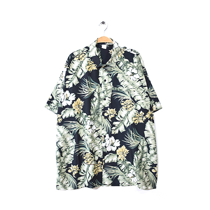 【送料無料】Rima ポリエステル アロハシャツ 半袖シャツ ポリシャツ ハワイアンシャツ メンズXL相当 大きいサイズ 黒色 古着 CB0815拍卖