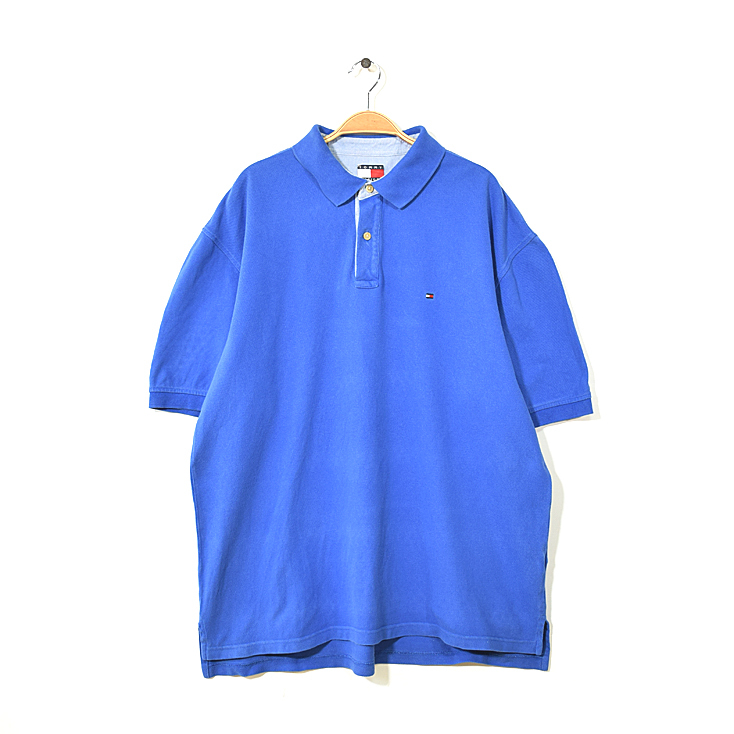 【送料無料】トミーヒルフィガー 鹿の子コットン 半袖 ポロシャツ メンズXL ブルー 大きいサイズ TOMMY HILFIGER アメカジ 古着 CC0039拍卖