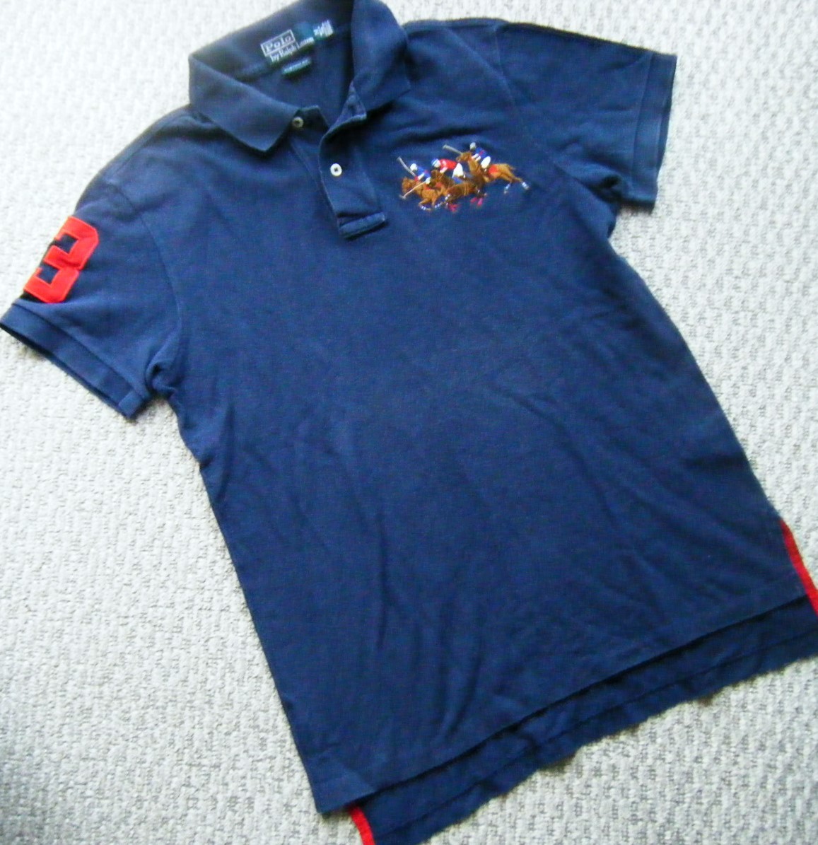 ☆Polo by Ralph Laurenポロラルフローレン 半袖ポロシャツ ネイビー 3頭ポニー Mサイズ拍卖