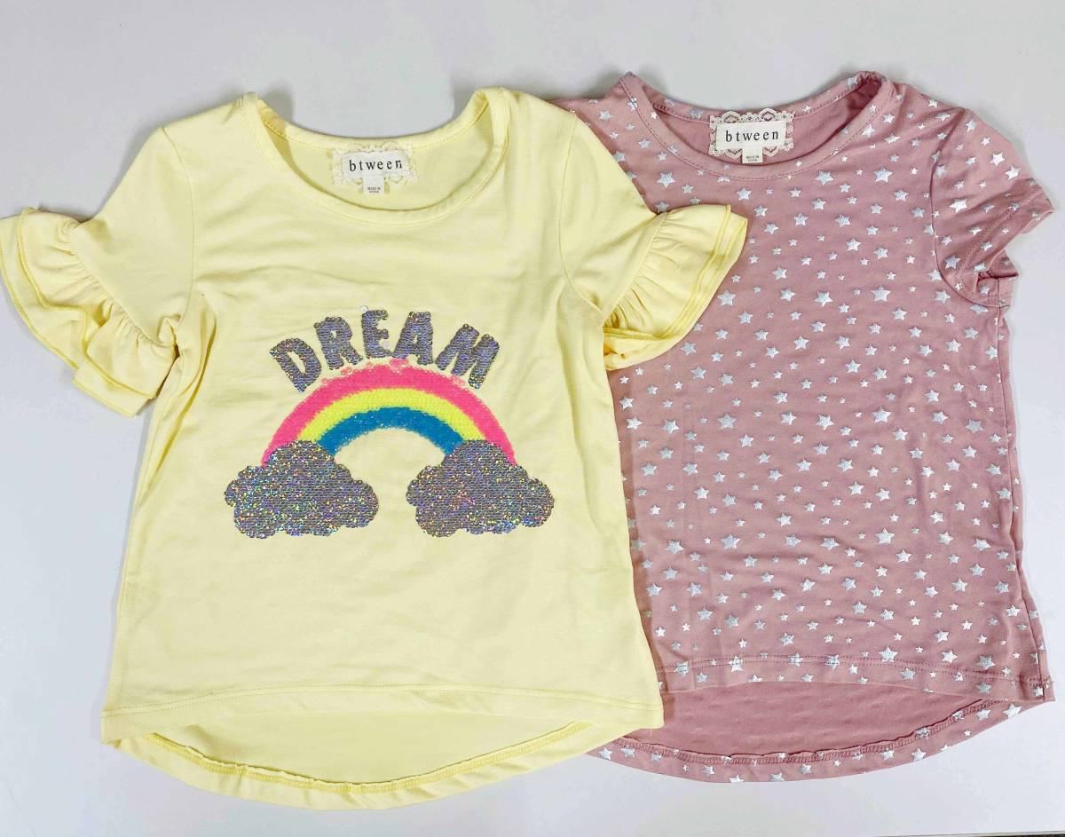 新品 2枚 100 110 ★ コストコ Btween ガールズ 半袖 Tシャツ 4T キラキラ スパンコール フリル スター レインボー キッズ ビトウィーン拍卖