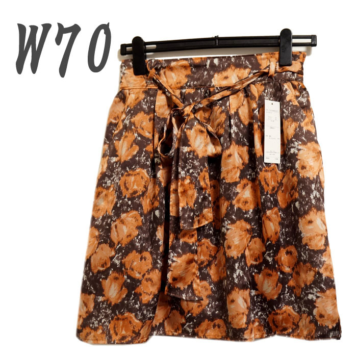 ●新品/花柄/フレアスカート/W70/レディース/リボン付/シック●f2298拍卖