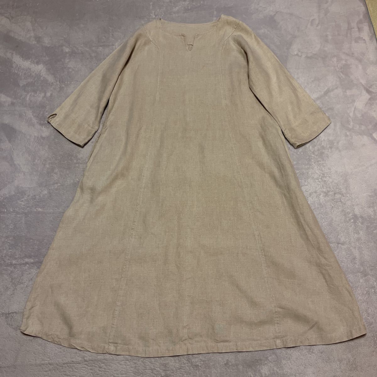 ★nest Robe(ネストローブ)麻100%(リネン100%)ワンピース ナチュラル拍卖