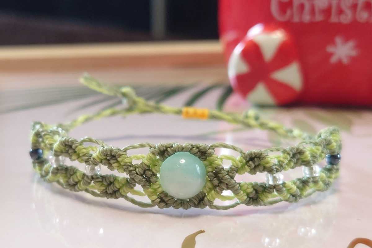 ブレスレット・マクラメ・ハンドメイド・アマゾナイト8mm・グリーン拍卖