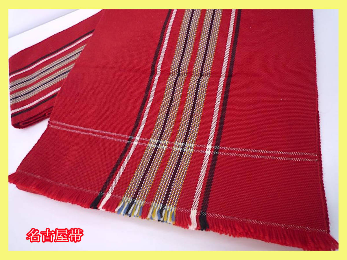 美品 さかぐち 着物 昭和レトロ 名古屋帯 正絹 インディアン柄 レッド 赤 モダン リメイク タペストリー 手丈約230㎝ 垂丈約98㎝ 定形外 b3拍卖