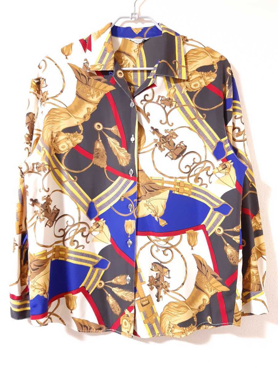 スカーフバブリー柄 派手 総柄シャツ ヴィンテージ レトロ ビッグオーバーサイズ 古着 マルチカラー拍卖