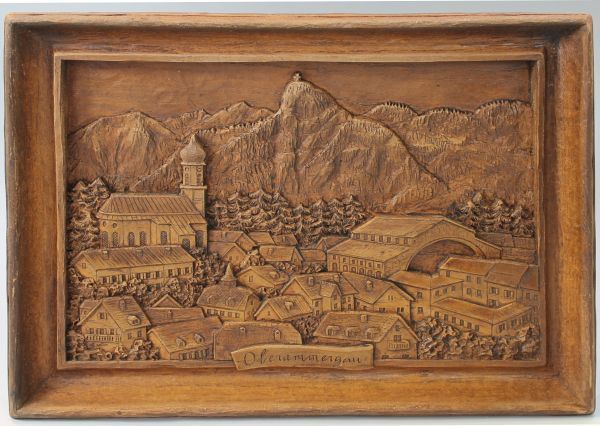 Y-092 木彫風 壁絵 オーバーアマガウ 風景 コーフェル 受難劇 聖地 ドイツ バイエルン Oberammergau Kofel passion play 蔵出し拍卖