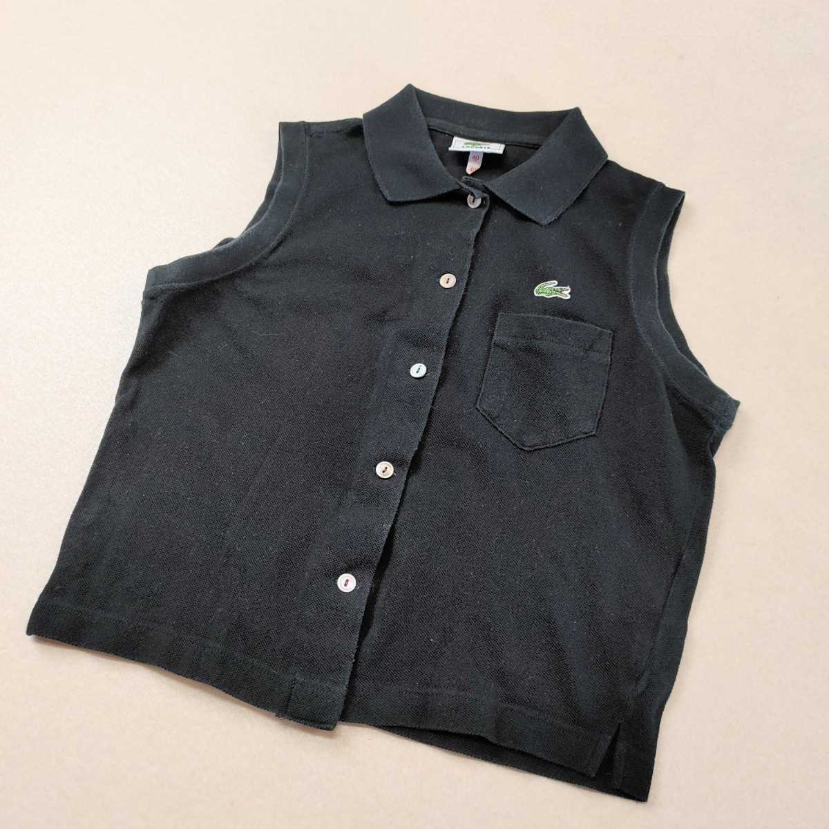 LACOSTE ラコステ ノースリーブポロシャツ 半袖シャツ ポケットポロシャツ 鹿の子 ブラック レディース40拍卖