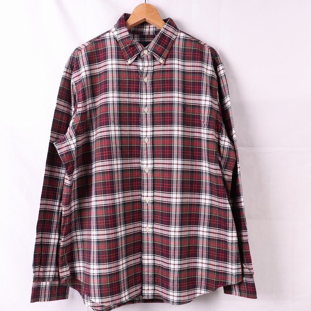 ラルフローレン XL チェック ボタンダウン 長袖 シャツ Polo Ralph Lauren 大きめ メンズ 古着 中古 lsh185拍卖