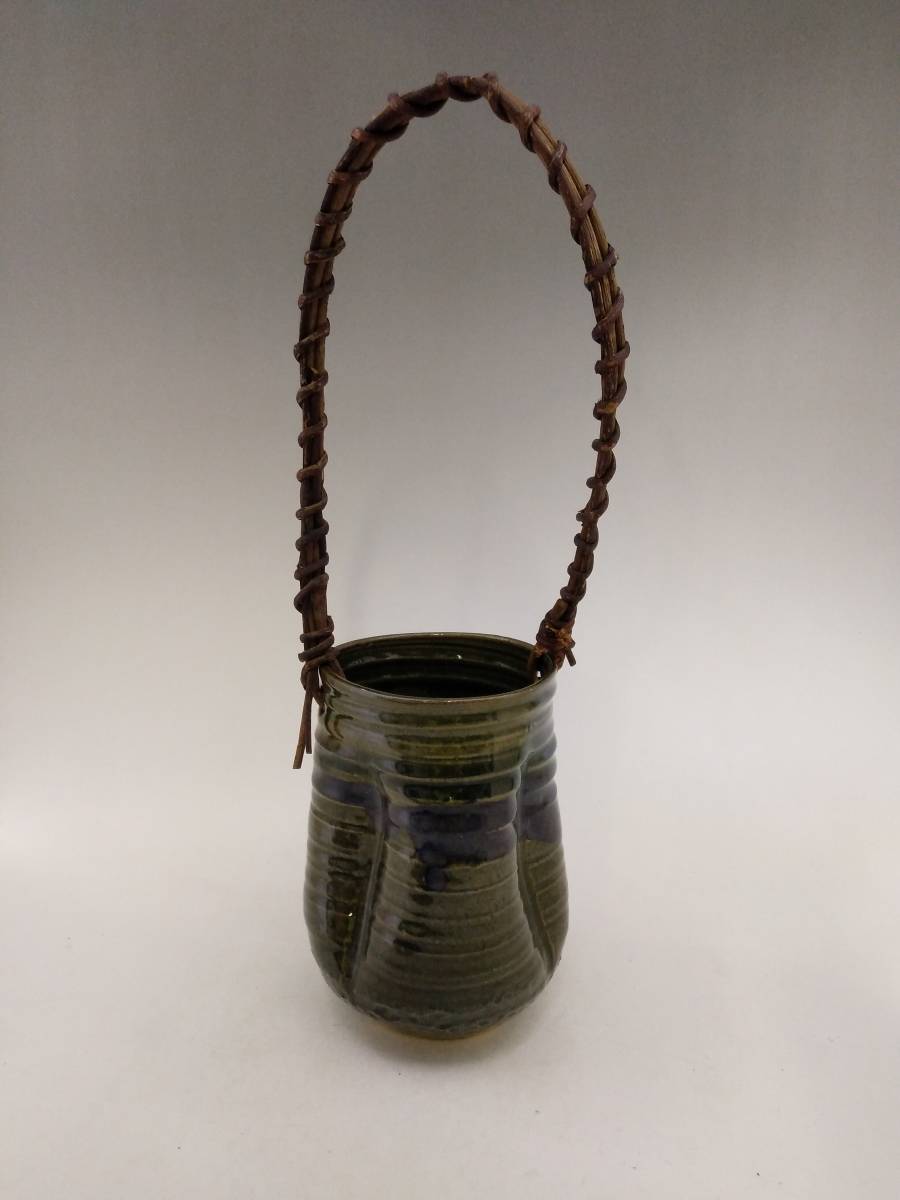 0129-0001 中古★桜岳陶芸 桜島焼 壁掛け 花瓶 一輪挿し 陶器拍卖