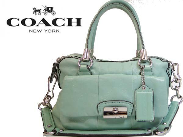 ●本物 COACH コーチ 14782 クリスティンレザー サッチェル 2WAYバッグ ショルダーバッグ ハンドバッグ ターコイズ拍卖