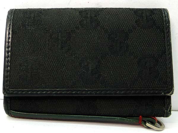 ●本物 GUCCI グッチ GG柄 キャンバス×レザー キーケース 131928 黒ブラック シェリーライン拍卖