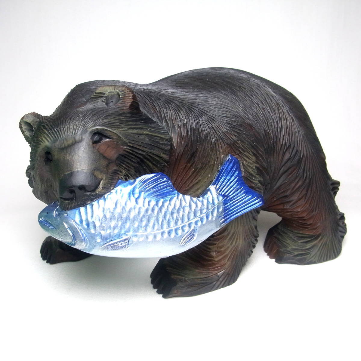 北海道民芸品 木彫りの熊 クマの置物 色を塗ってみました (検)アイヌ 白老 阿寒湖 知床 拍卖