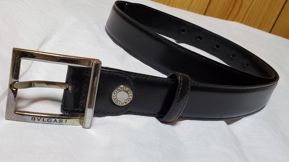 正規 BVLGARIブルガリ クラシック エンブレムロゴ シルバースクエアバックル レザーベルト黒 調節可能○ メンズ 男女兼用 ビジネス〇スーツ拍卖