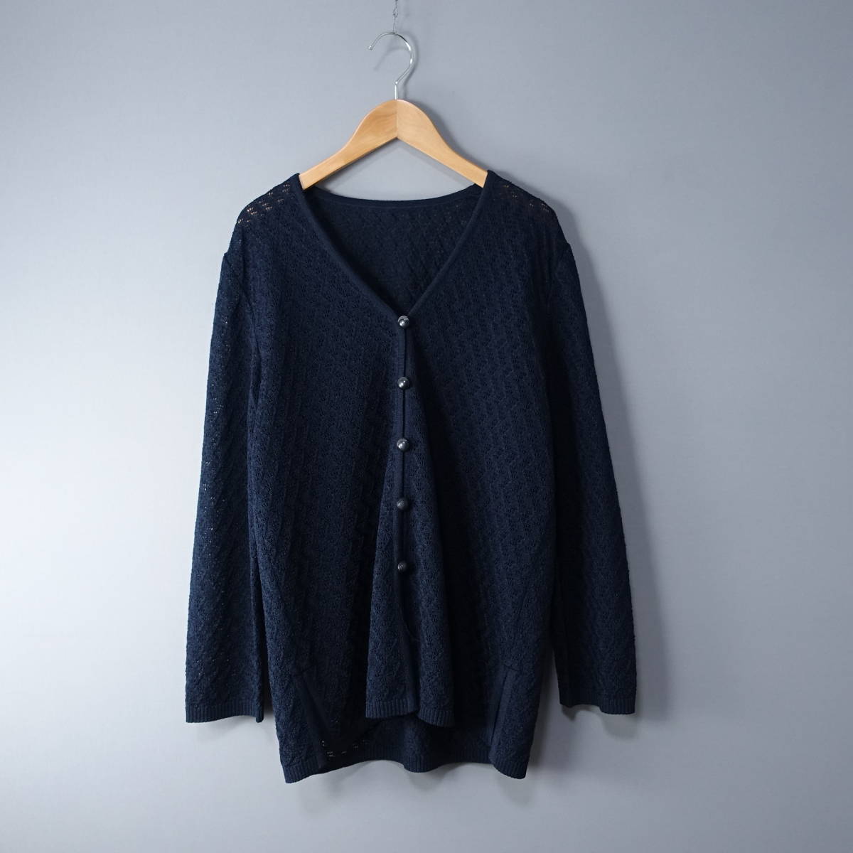 美品*Leilian/レリアン/9/日本製カーディガン/ダークネイビー/ジャケット/レディースMサイズ相当拍卖