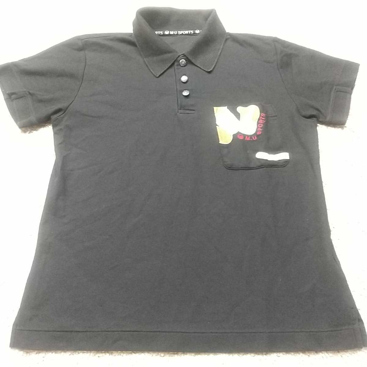 M・U SPORTS MUスポーツ ポケット付き 半袖ポロシャツ レディース ゴルフウェア 黒 ブラック 40 Lサイズ拍卖