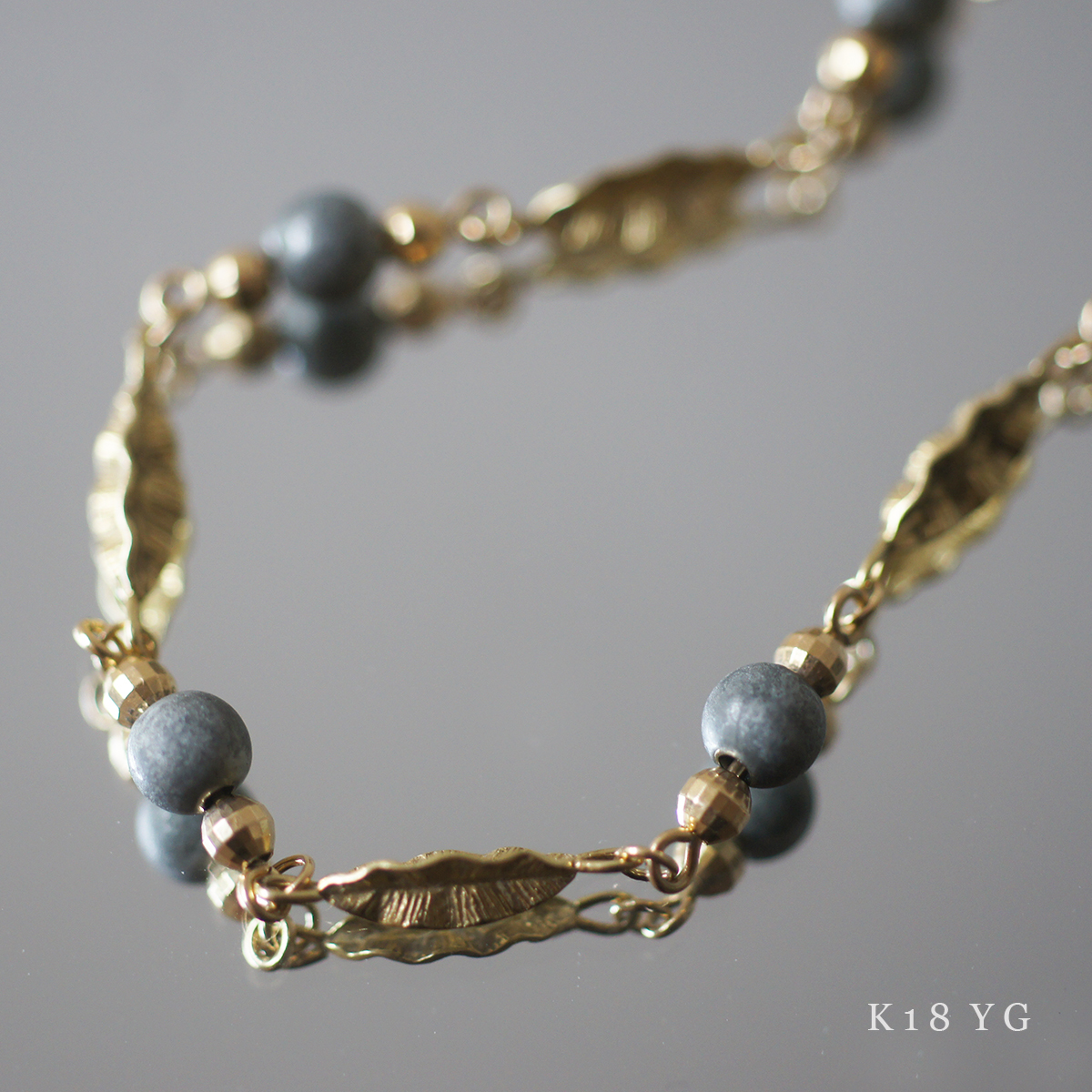 K18 YG リーフ デザイン ヴィンテージ チェーン ブレス レット 4.8g レディース ジュエリー アクセサリー イエロー ゴールド 18 金 750拍卖