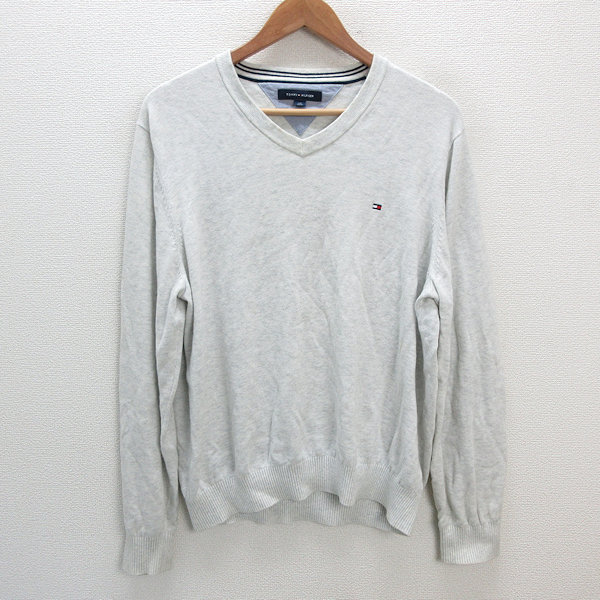 s■トミーヒルフィガー/TOMMY HILFIGER コットンニットセーター【L/G】白/MENS/34【中古】拍卖