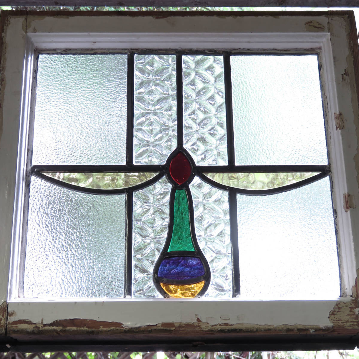 イギリスで作られた古いステンドグラス/窓枠/飾り窓/ドア/店舗什器/ディスプレイ/インテリア/内装/新築/リフォーム/AL-2285拍卖