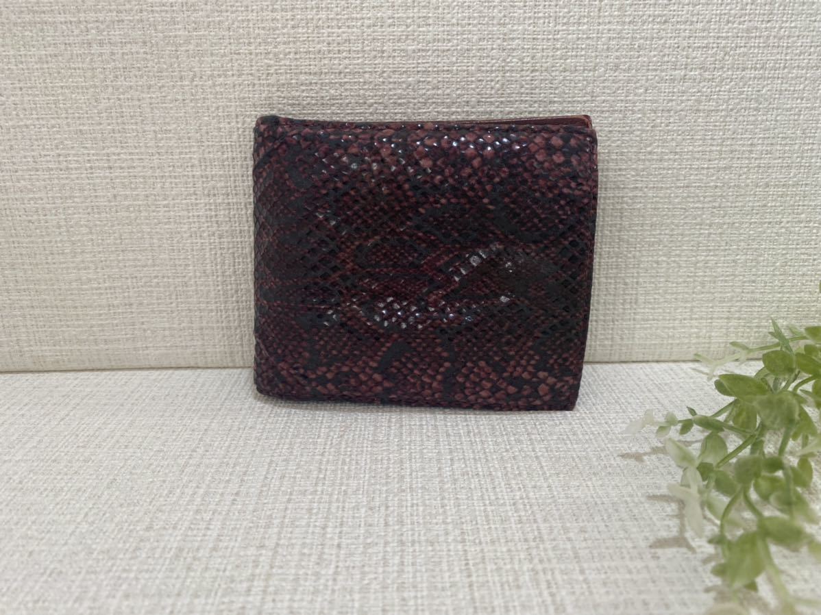 ポールスミスPaul Smithメンズ二つ折り財布蛇革柄ヘビ革柄小銭入れ付きワインレッド拍卖