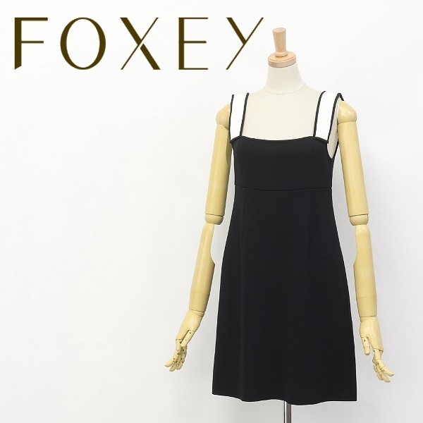 美品◆FOXEY/フォクシー バイカラー ツートーン ニット キャミソール ワンピース ブラック×ホワイト 38拍卖