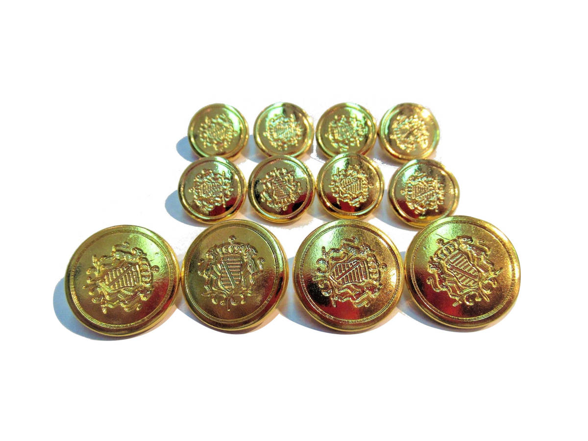 手芸 和洋裁用釦 ボタン スーツ ジャケット用 エンブレム ABSメタルボタン ゴールド (15mm8個 21mm4個 合計12個入り)jk049g-to拍卖