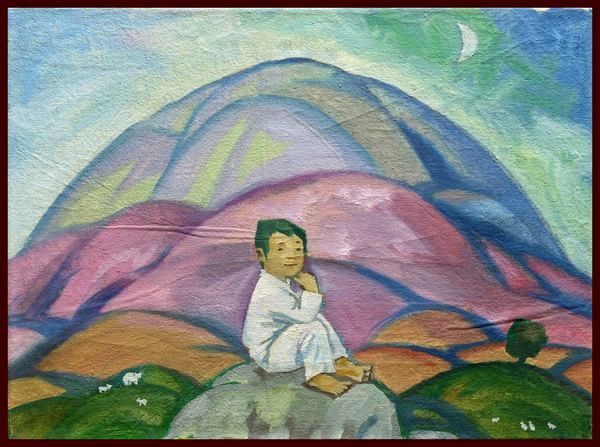 ☆☆☆☆☆油彩画 東欧の山上 「三日月」拍卖