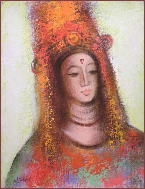 ☆☆☆油彩画 柔和なお顔 滝沢真吾 「ぼさつII」拍卖