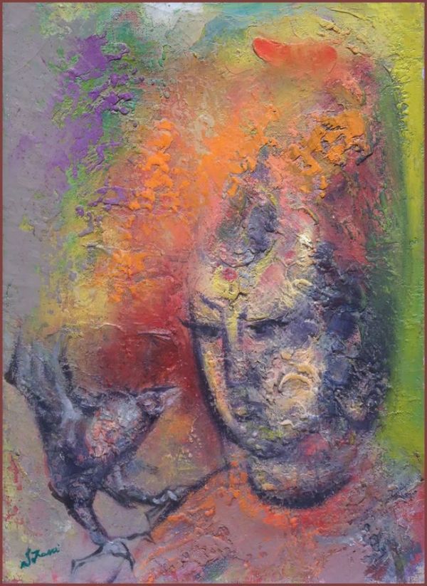 ☆☆☆油彩画 素朴な優しさ 滝沢真吾 「鳥と話す石仏」拍卖