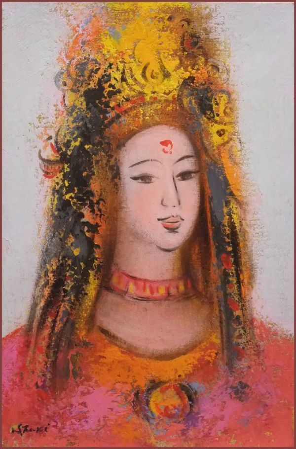 ☆☆☆油彩画 柔和なお顔 滝沢真吾 「ぼさつ」拍卖