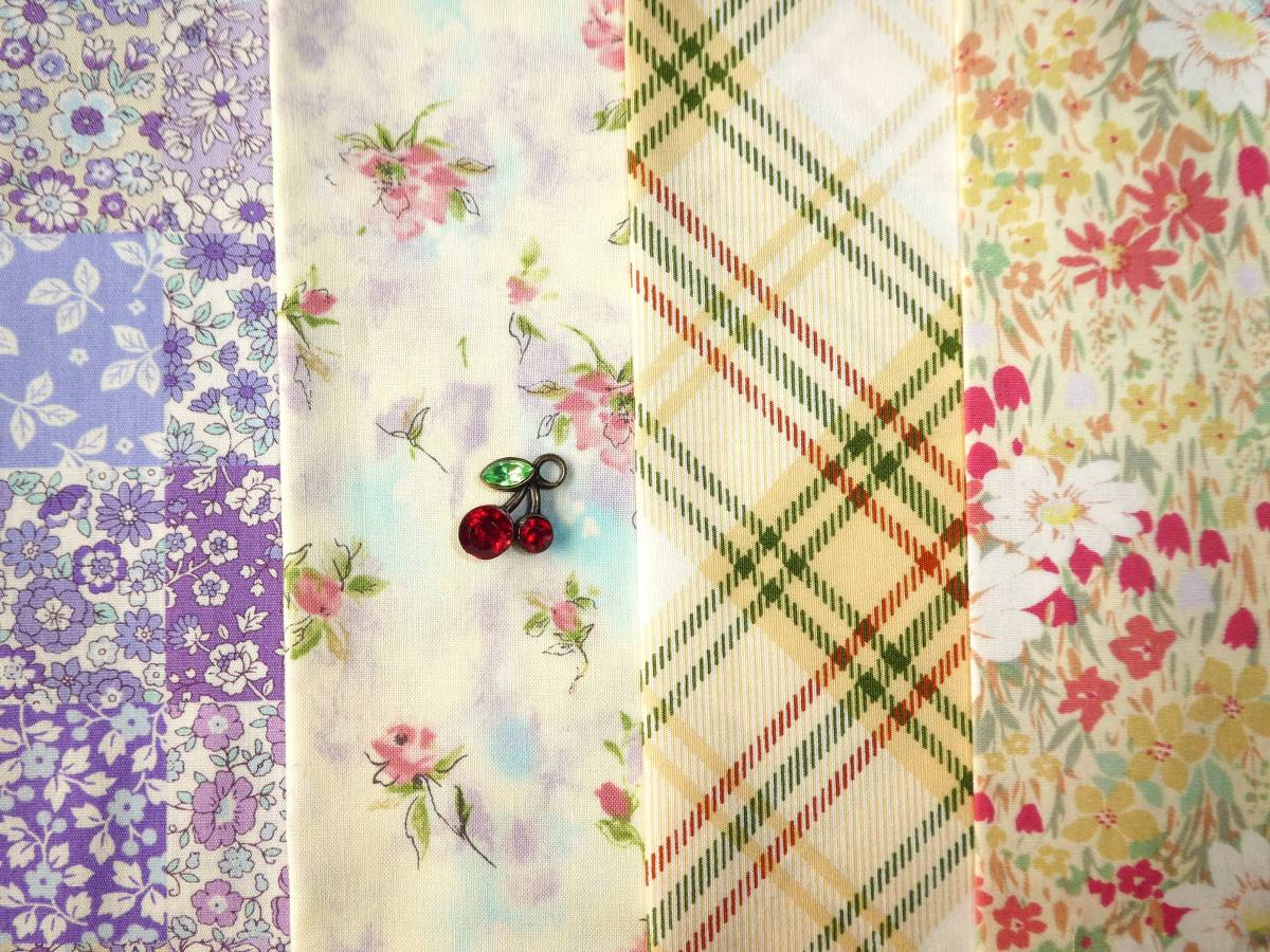 即決★レア ローズフラワーカットクロスセット★レトロyuwaバラ花チェックはぎれ拍卖