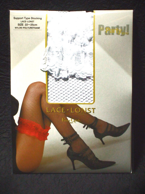 国産 ロングストッキング ホワイト ガーターストッキングより長め レース付 網目小ダイヤ Mフリー 日本製拍卖