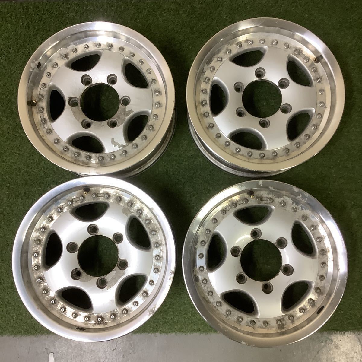 15インチアルミホイール 4本セット 15x6JJ ET22 6穴 メーカー不明 ハイエース ハブ107 mm pcd139.7mm 管番1213拍卖